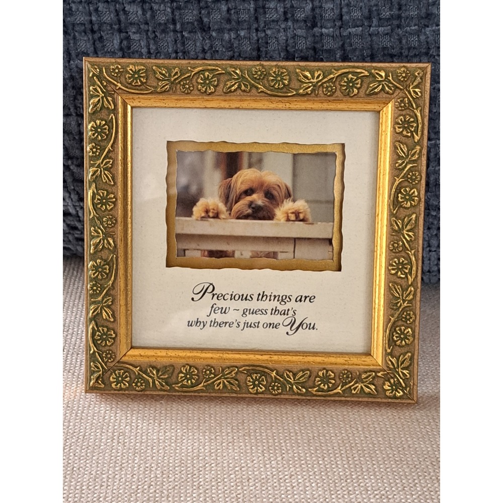 Vintage Gold Floral Square Photo Frame Precious Things Sentiment Puppy Decor